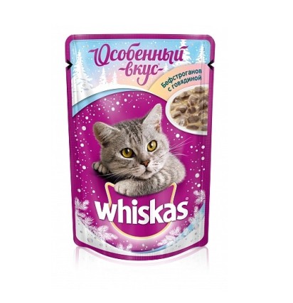 Whiskas для кошек Бефстроганов с говядиной 85гр